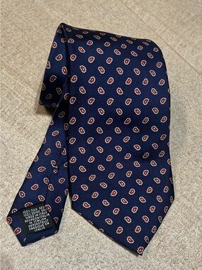 Frangi Italy Navy Silk Tie with Red Paisley Motif